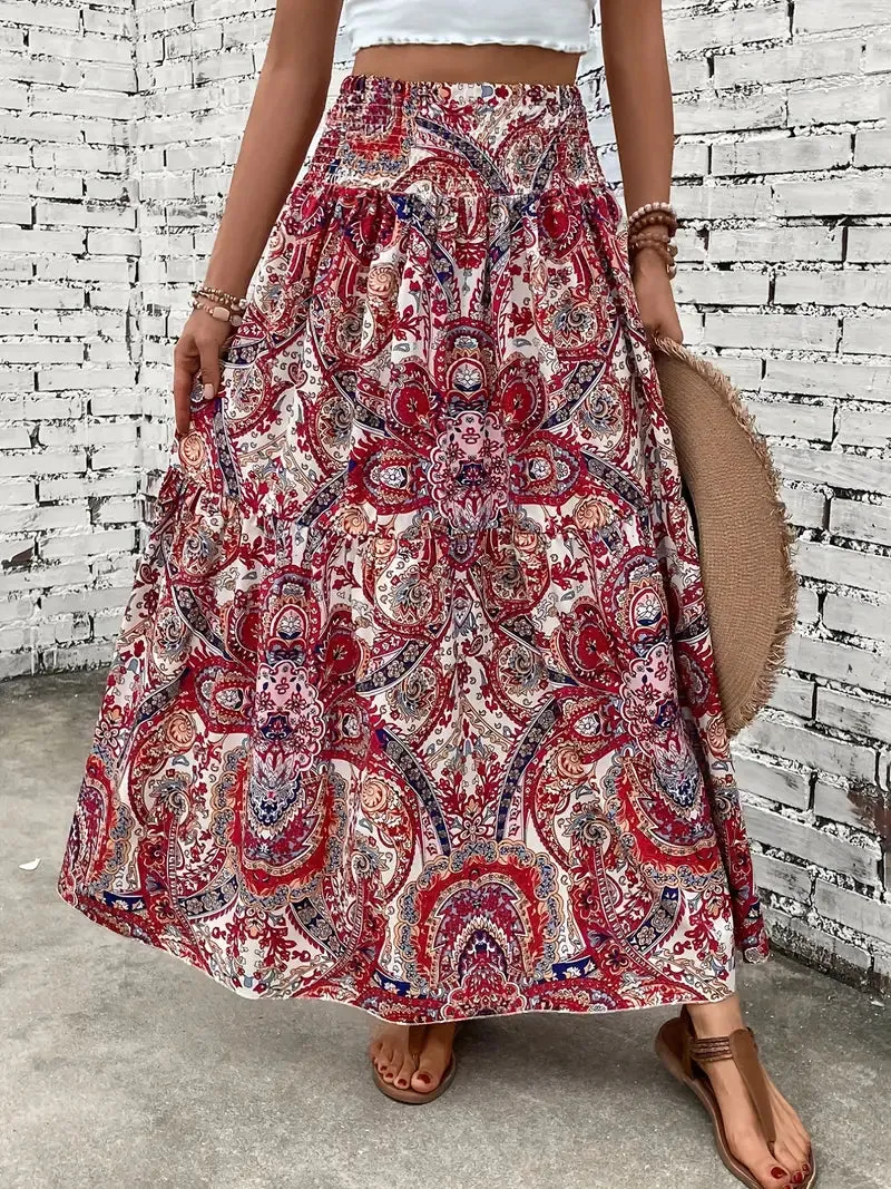 Patterned Flowing Midi Skirt