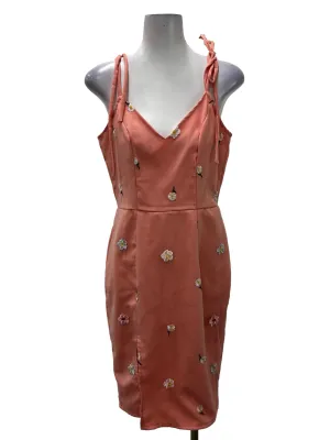 Peach Pink V-Neck Daisy Patterned Mini Dress