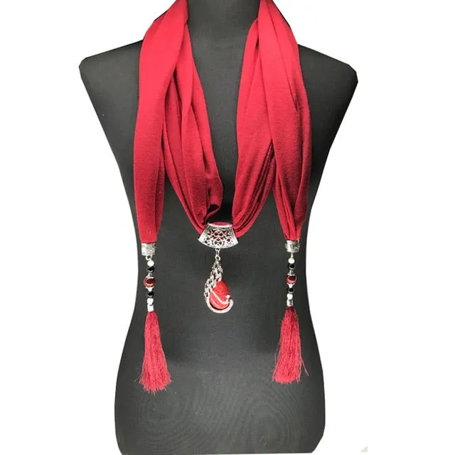 Pendant Necklace & Tassel Scarf