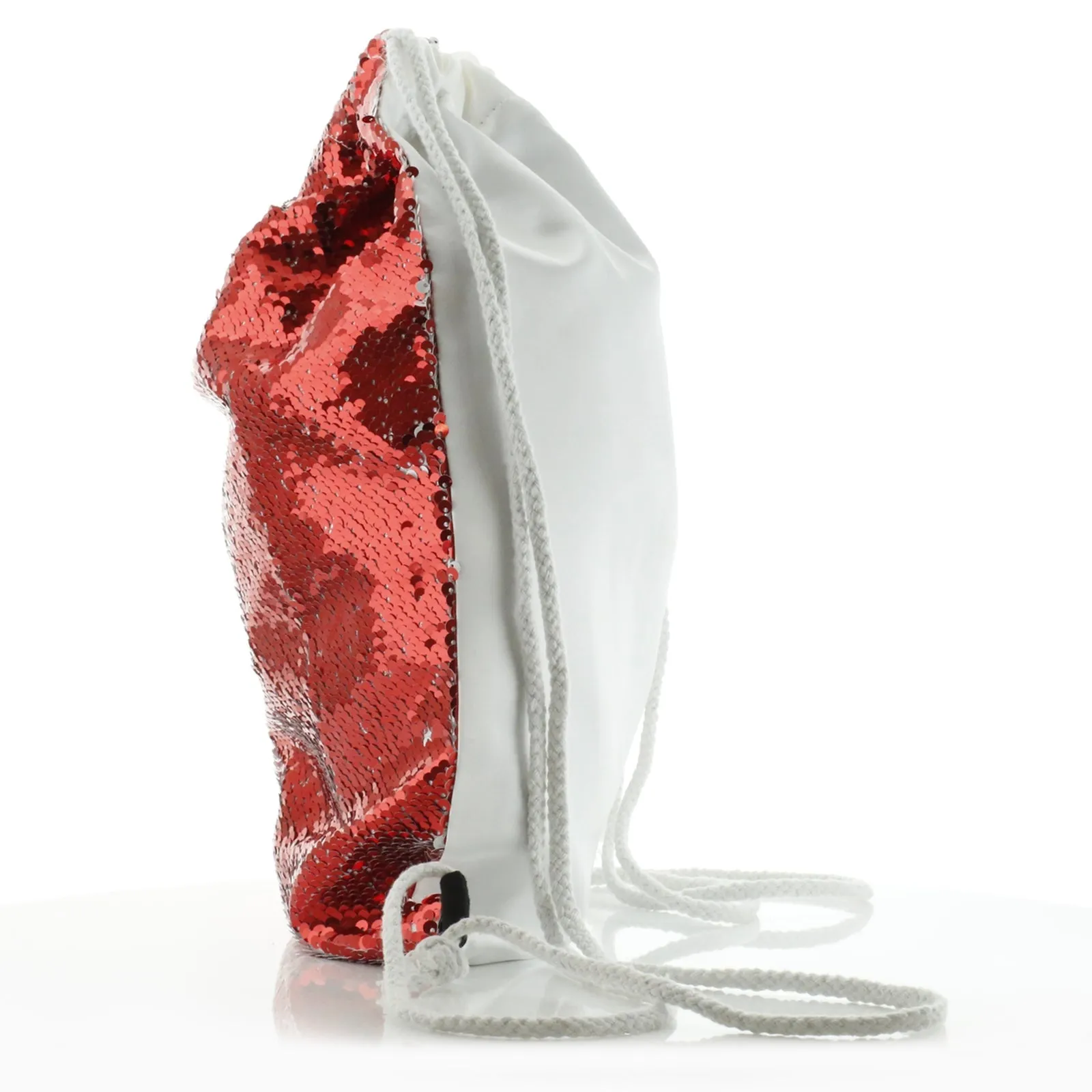 Personalised Sequin Drawstring Backpack with Welcoming Text and Embracing Mum and Baby Lions