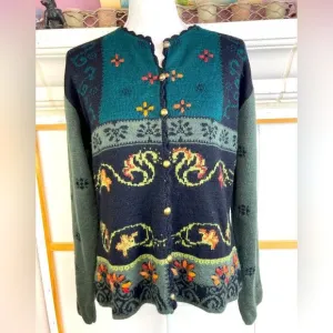 Peruvian Connection Alpaca blend Cardigan w/pretty design &amp; metal buttons luxe