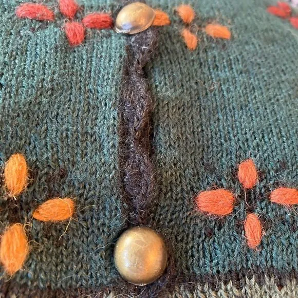 Peruvian Connection Alpaca blend Cardigan w/pretty design &amp; metal buttons luxe
