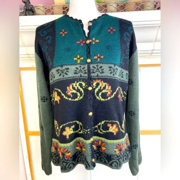 Peruvian Connection Alpaca blend Cardigan w/pretty design &amp; metal buttons luxe