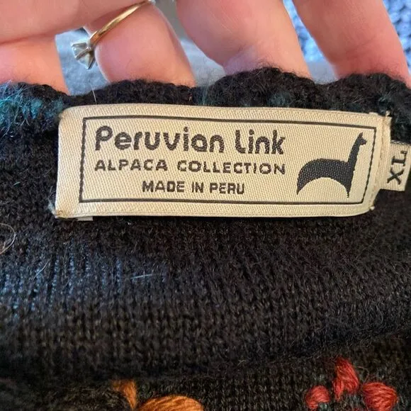 Peruvian Connection Alpaca blend Cardigan w/pretty design &amp; metal buttons luxe