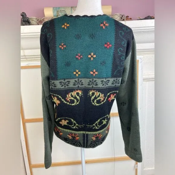 Peruvian Connection Alpaca blend Cardigan w/pretty design &amp; metal buttons luxe