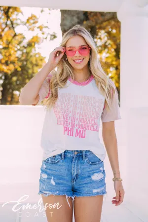 Phi Mu PR Believe In Miracles Colorblock Tee
