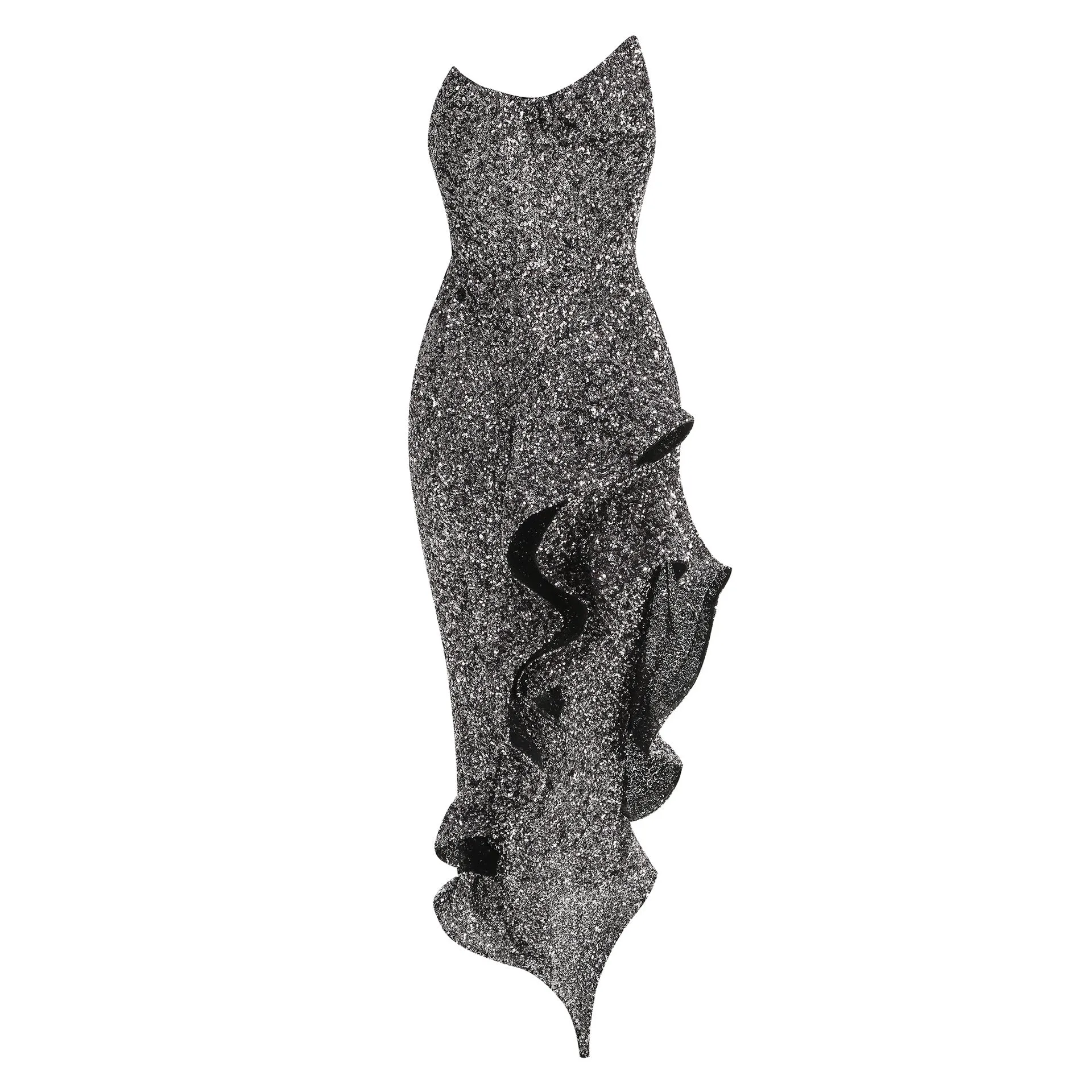 Phoenix Thistle Wave Ruffled Sequined Midi Dress