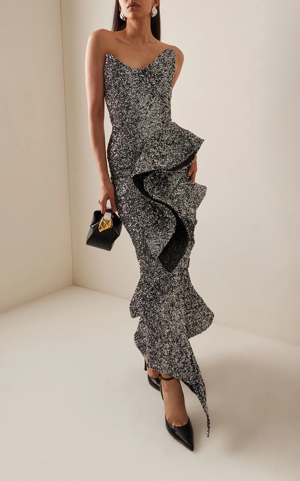Phoenix Thistle Wave Ruffled Sequined Midi Dress