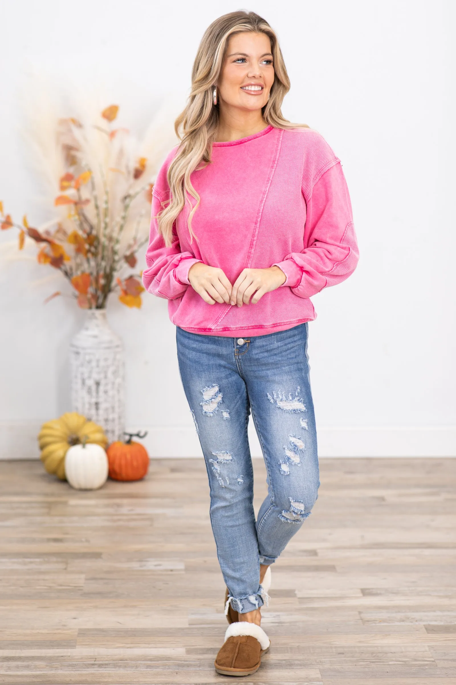 Pink Tonal Colorblock Sweatshirt