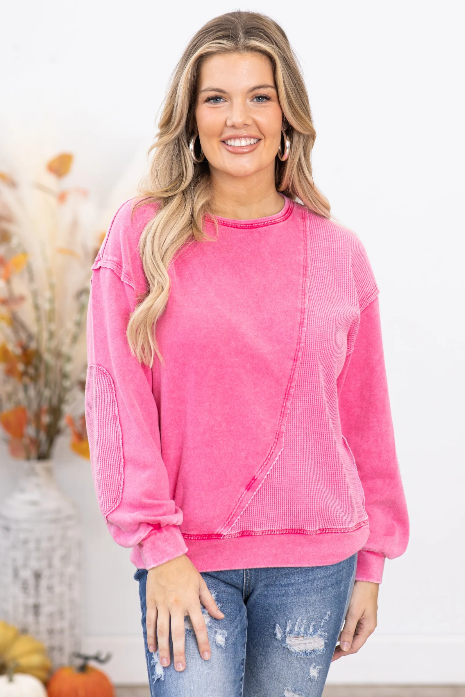 Pink Tonal Colorblock Sweatshirt