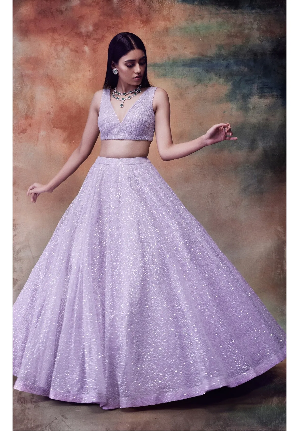 Powder Lilac Sequined Lehenga Set