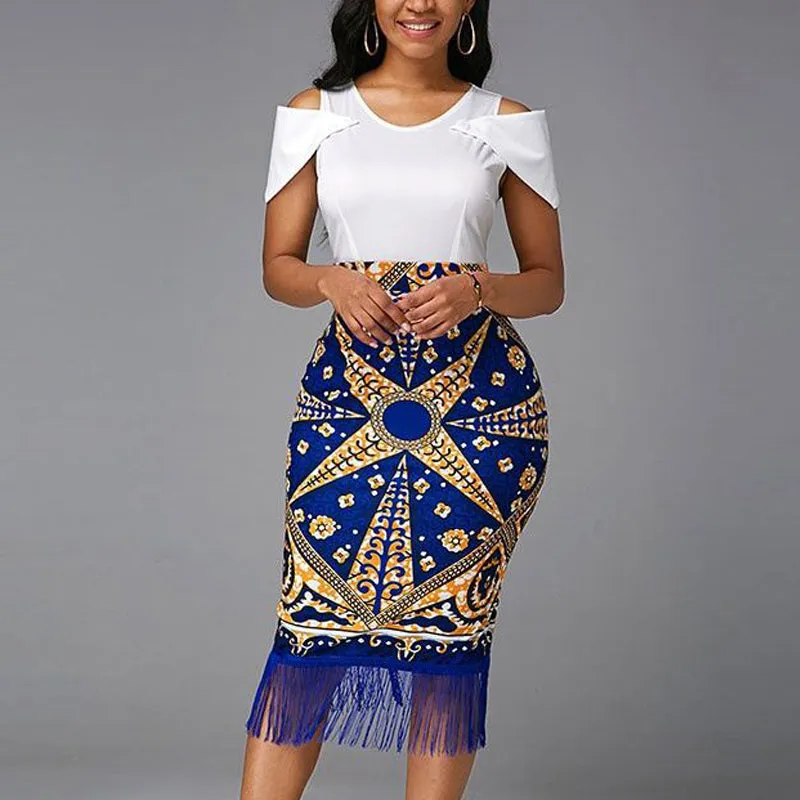 Print Tassel High Waist Bodycon Dress