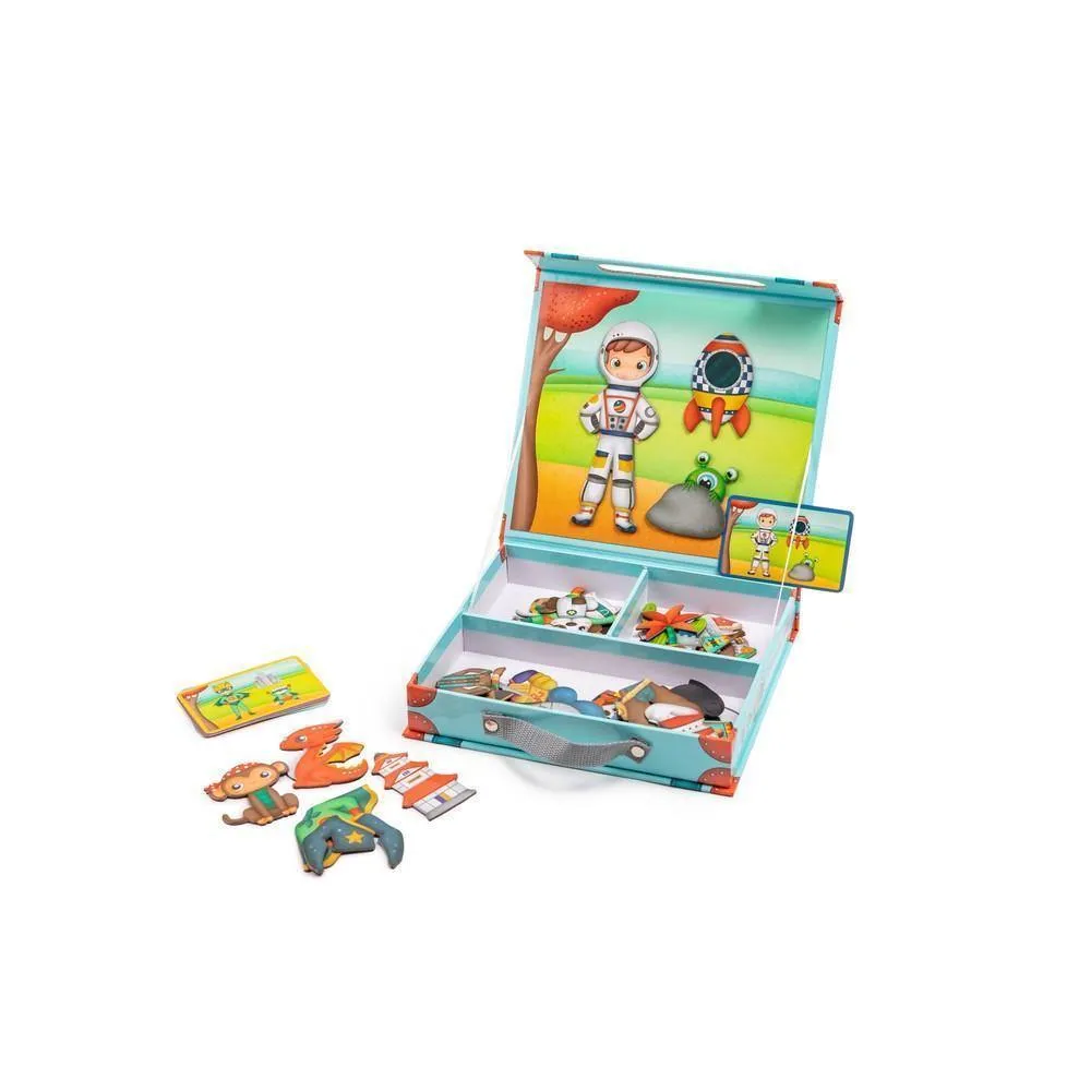 Puzzle educativ magnetic - Valiză cu eroii lumii, 40 piese