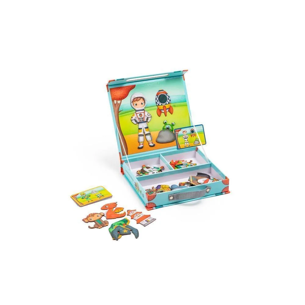 Puzzle educativ magnetic - Valiză cu eroii lumii, 40 piese
