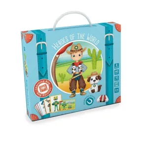 Puzzle educativ magnetic - Valiză cu eroii lumii, 40 piese