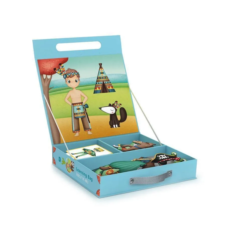 Puzzle educativ magnetic - Valiză cu eroii lumii, 40 piese