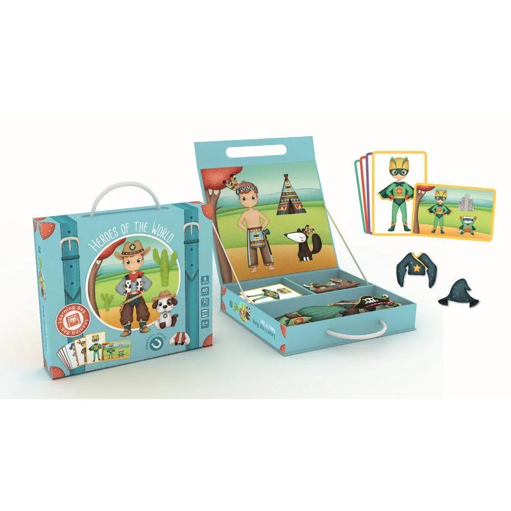 Puzzle educativ magnetic - Valiză cu eroii lumii, 40 piese