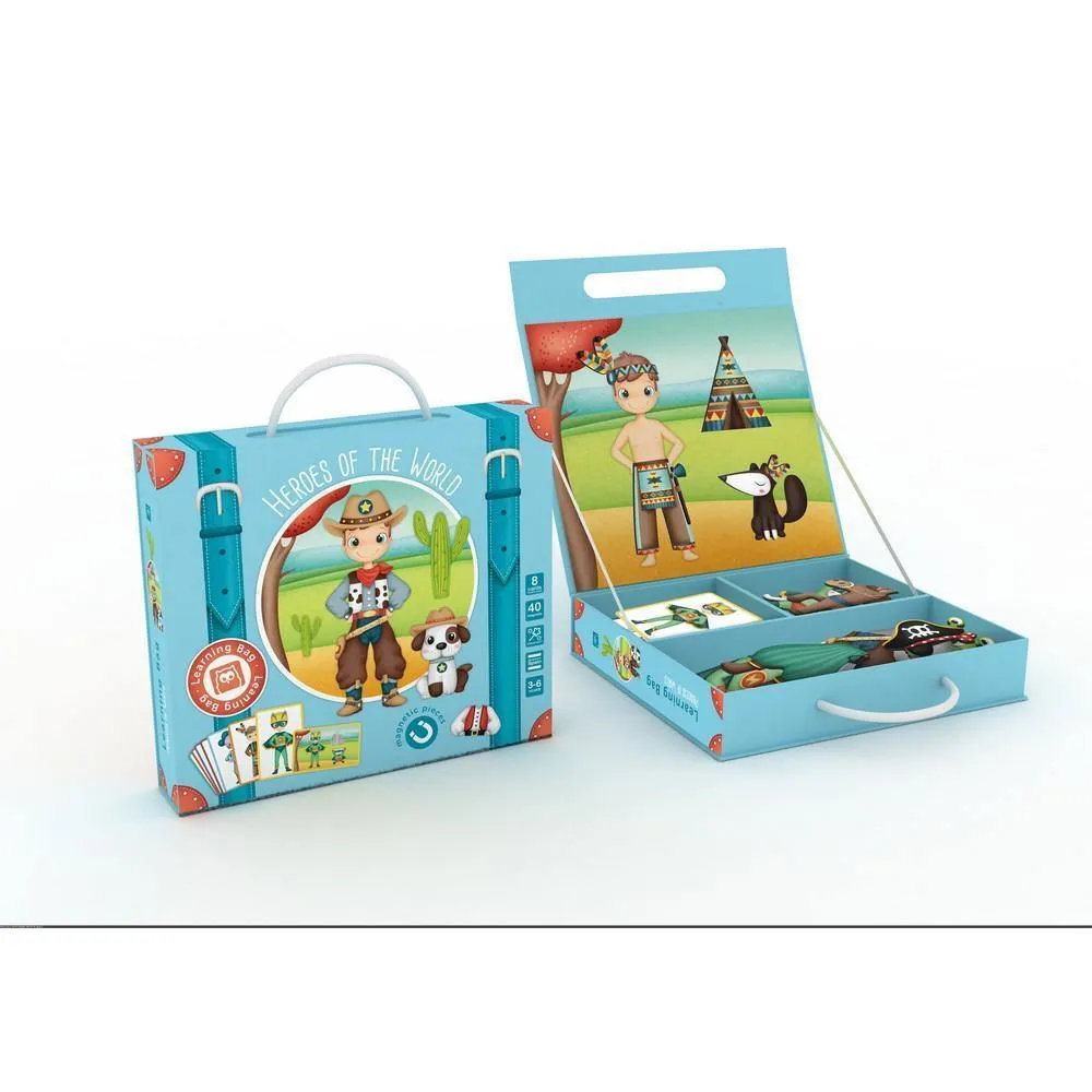 Puzzle educativ magnetic - Valiză cu eroii lumii, 40 piese