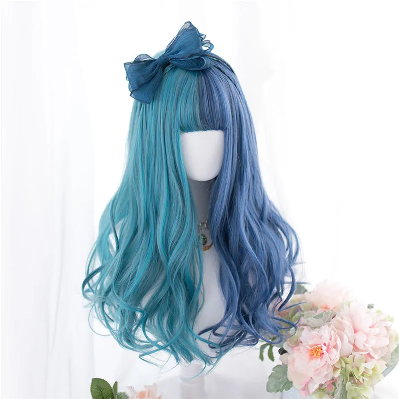 "BLUE GREEN COLORBLOCK LONG" WIG D052816