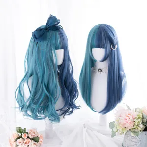 "BLUE GREEN COLORBLOCK LONG" WIG D052816