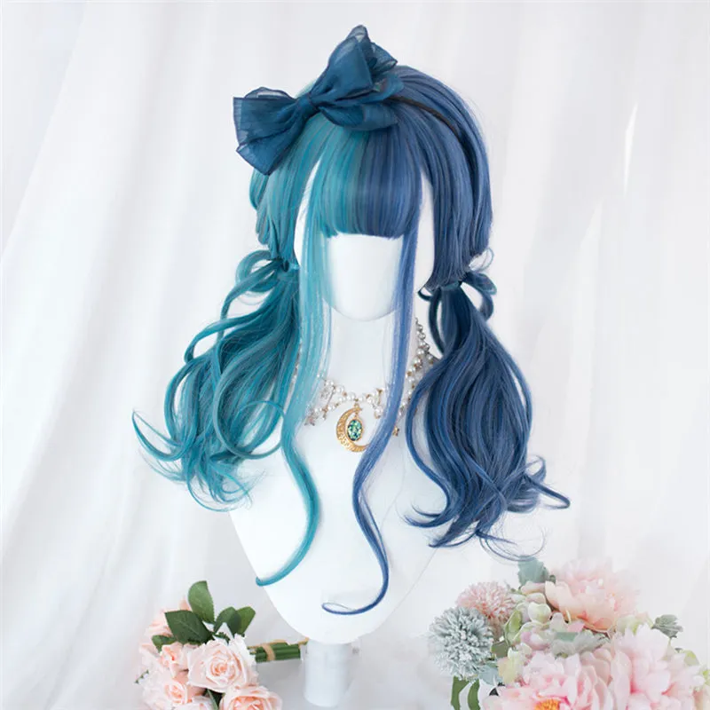 "BLUE GREEN COLORBLOCK LONG" WIG D052816