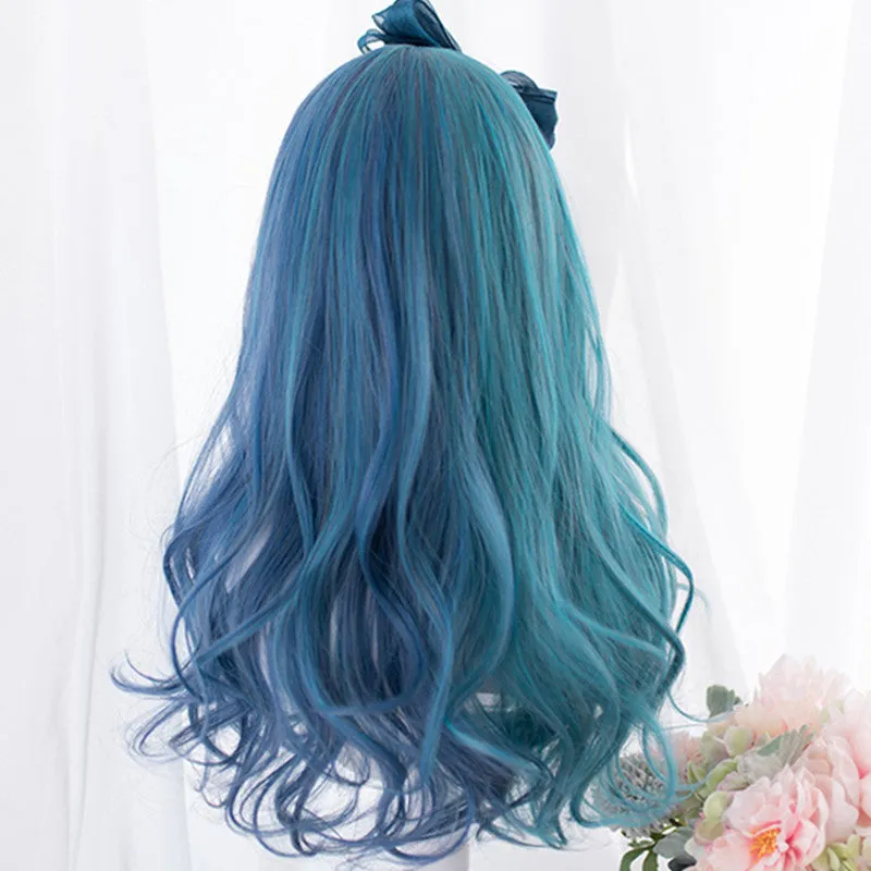 "BLUE GREEN COLORBLOCK LONG" WIG D052816