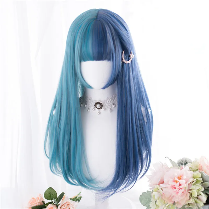 "BLUE GREEN COLORBLOCK LONG" WIG D052816