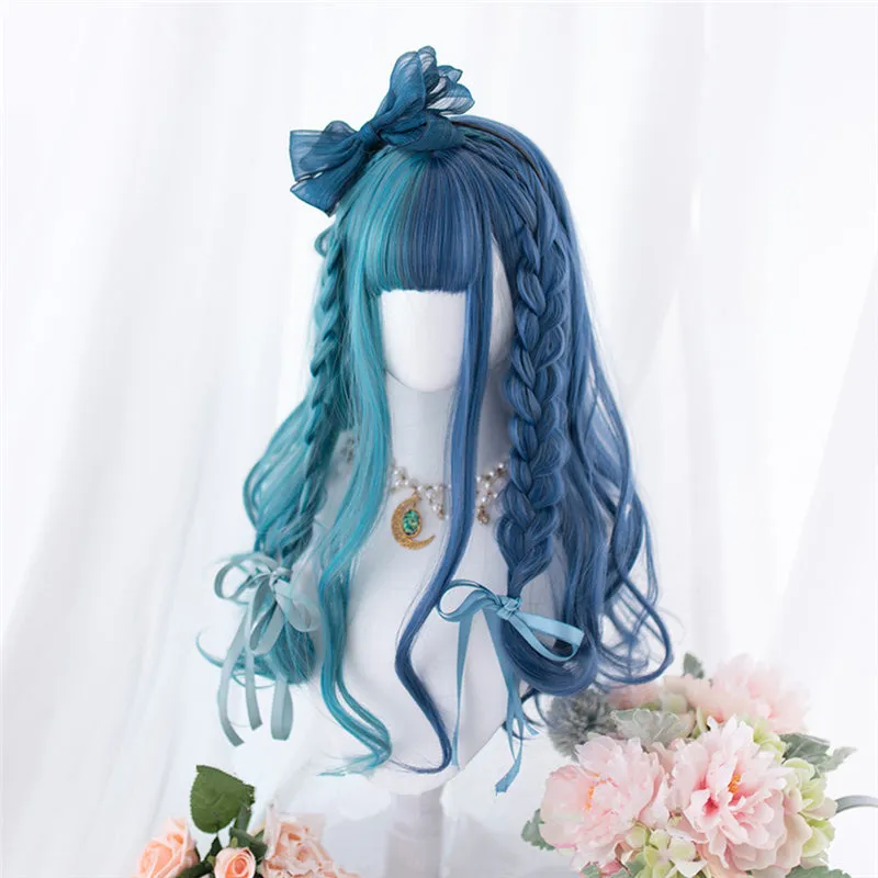 "BLUE GREEN COLORBLOCK LONG" WIG D052816