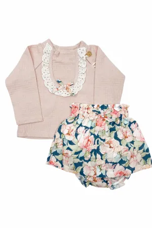 "Cecilia" Pale Rose Top & Floral Skirt