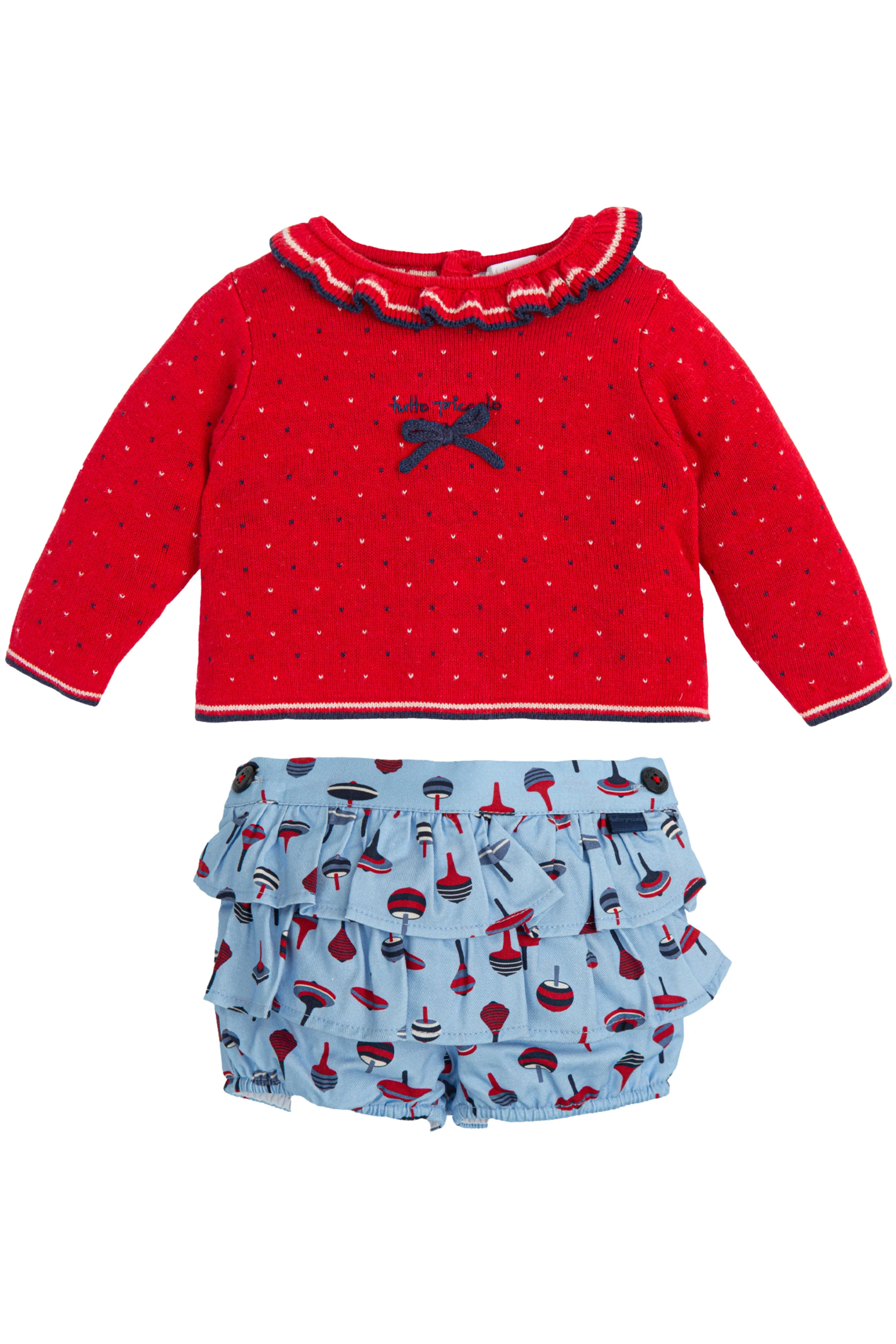 "Myla" Red Knit Jumper & Ruffle Bloomers