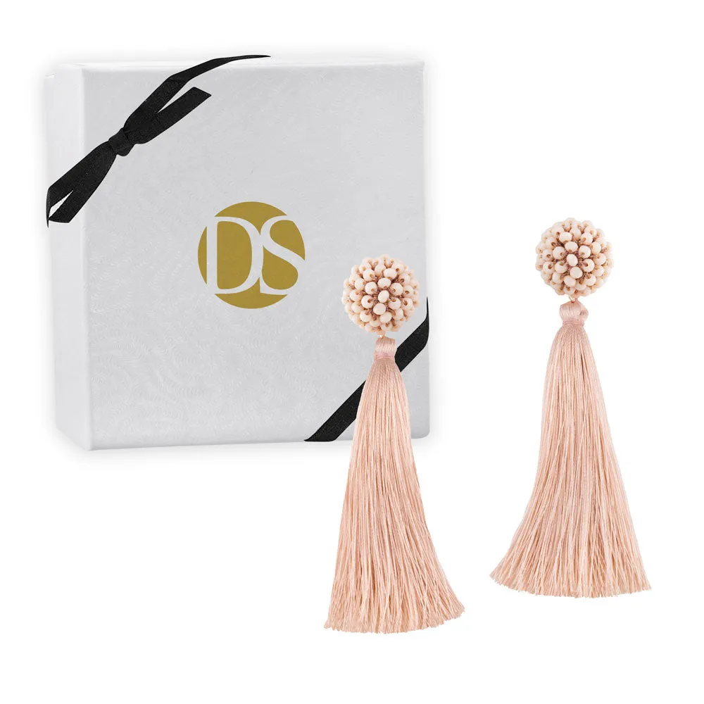 "Time to Bloom" Handcrafted Crochet Faceted Beaded Crystal Tassel Earrings