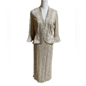 R &amp; M Mother Of The Bride Groom cream colored dress with removable lace jacket.