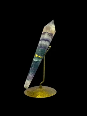 Rainbow Fluorite Crystal Scepter with Zodiac Stand