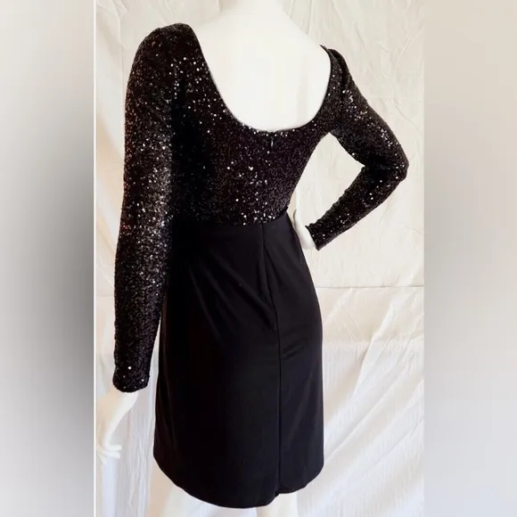‘Ralph Lauren Evening’ Sequined Top Ruched Waist Dress