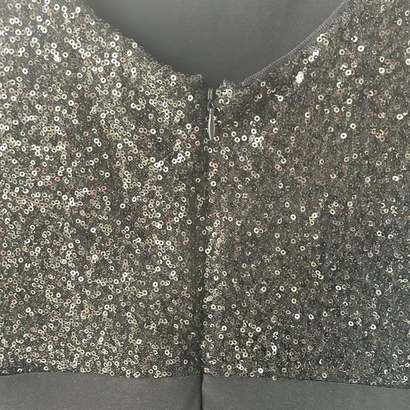 ‘Ralph Lauren Evening’ Sequined Top Ruched Waist Dress