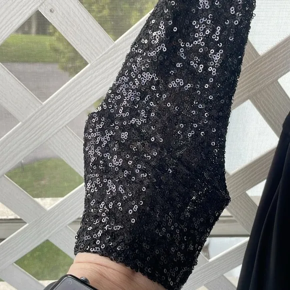 ‘Ralph Lauren Evening’ Sequined Top Ruched Waist Dress