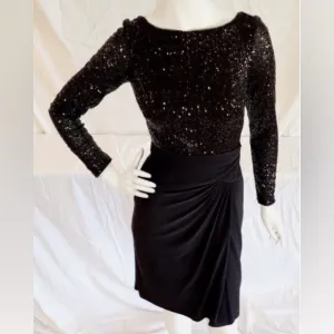 ‘Ralph Lauren Evening’ Sequined Top Ruched Waist Dress