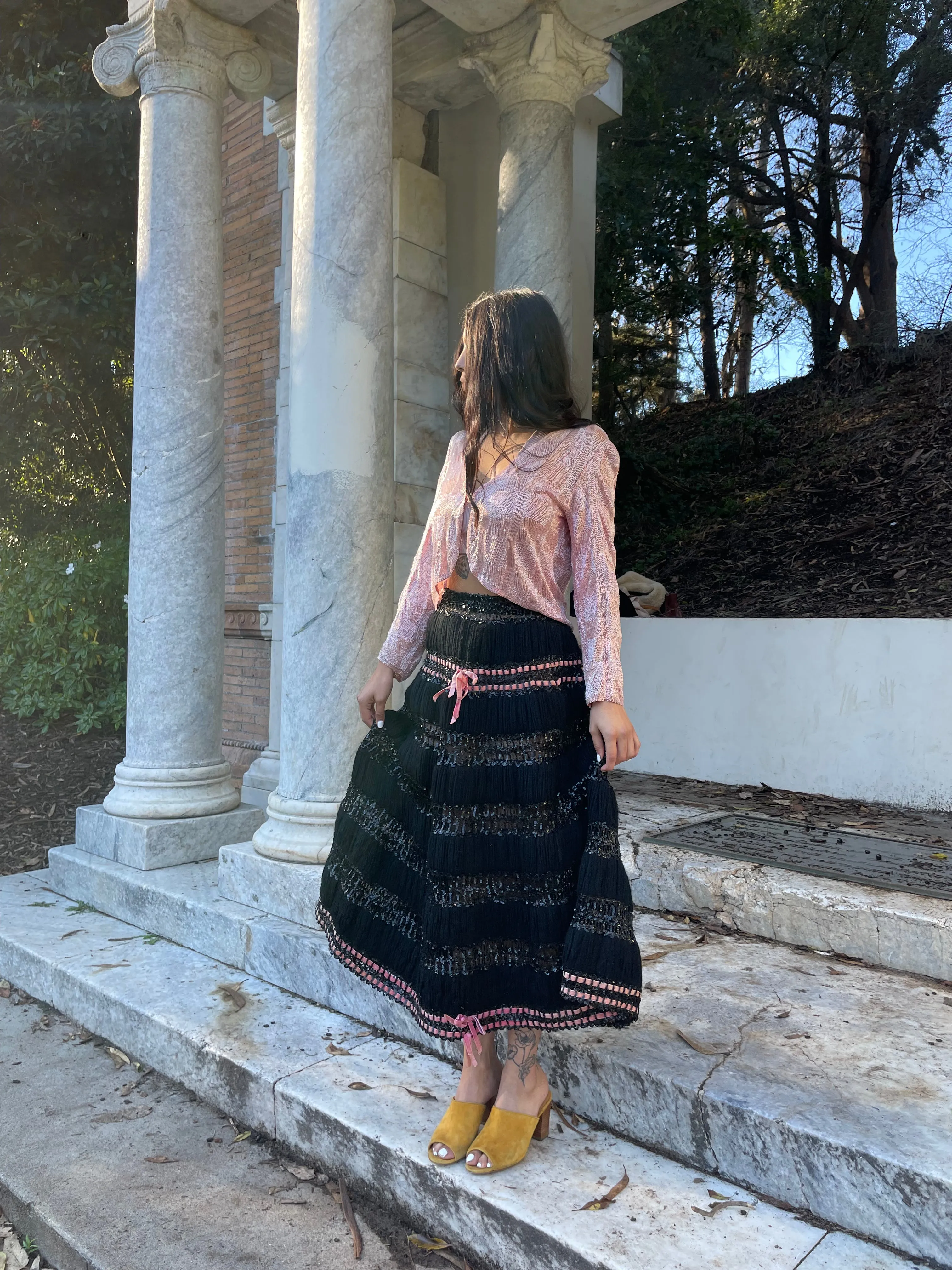 Rare Custom Made 1940s Sequined Rowed Yarn Skirt