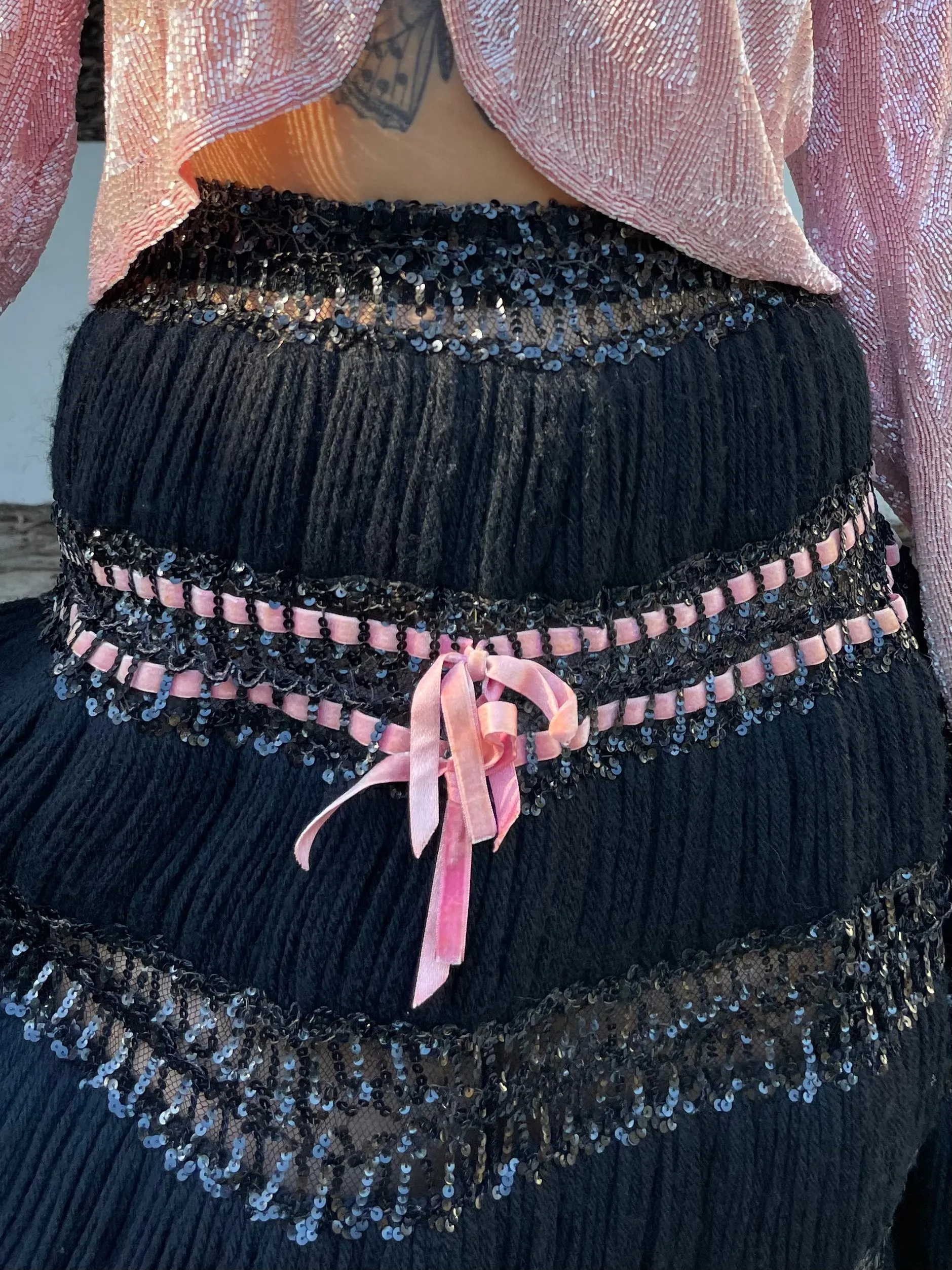 Rare Custom Made 1940s Sequined Rowed Yarn Skirt