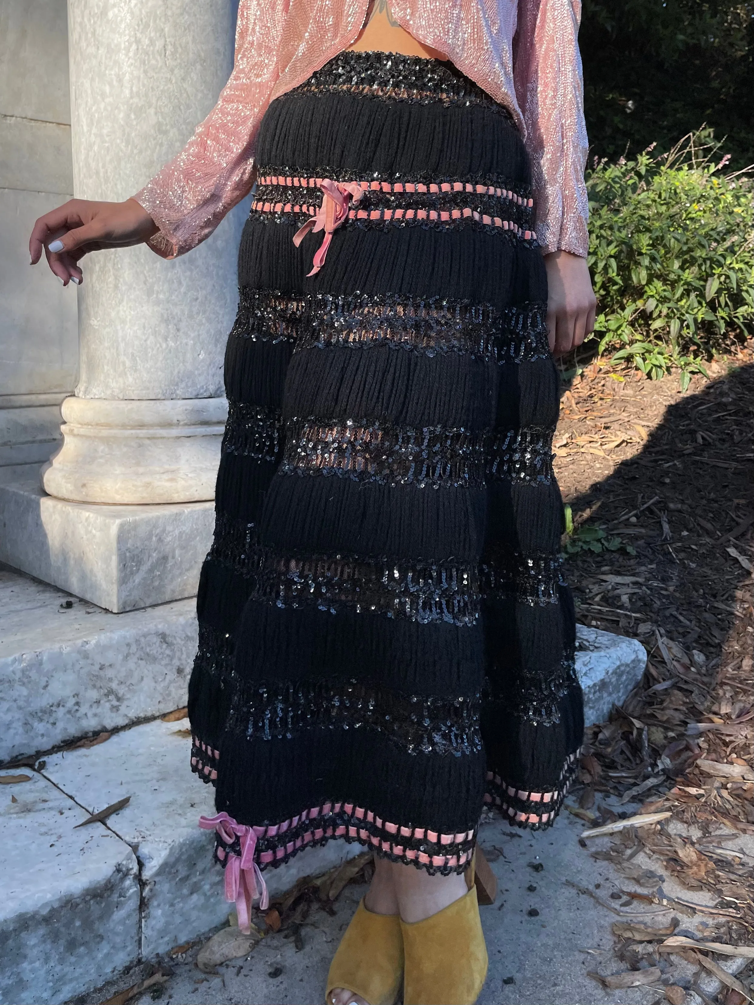 Rare Custom Made 1940s Sequined Rowed Yarn Skirt
