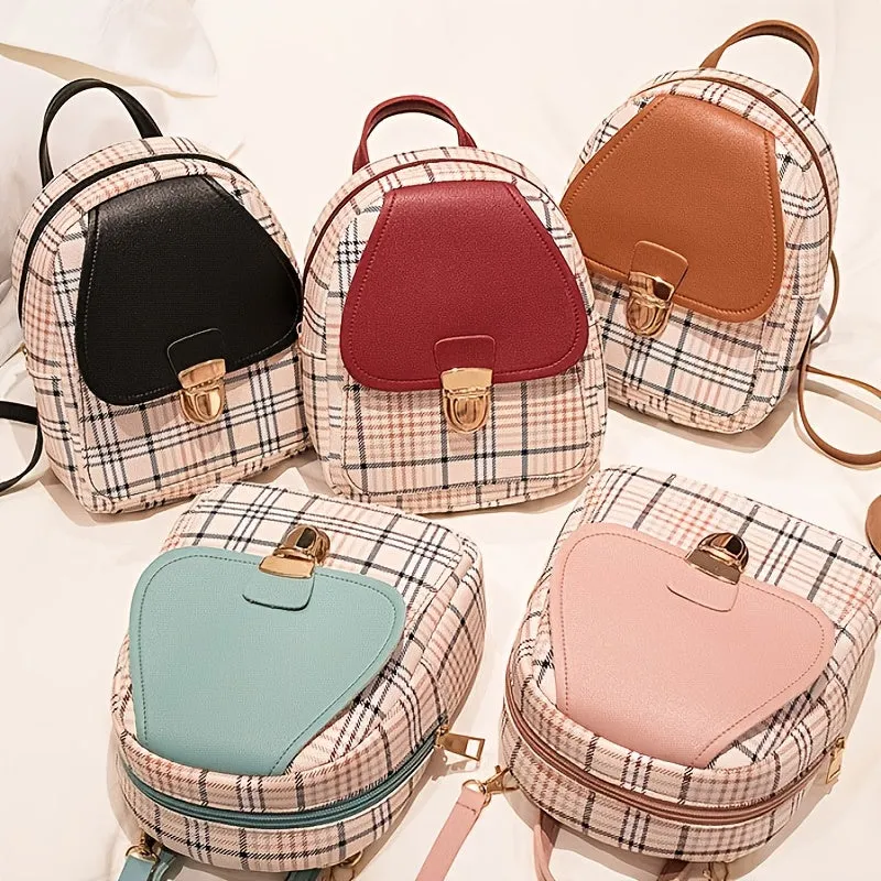 realaiot Classic Colorblock Mini Backpack, Cute Faux Leather Backpack, Women's Daily Backpack For Hanging Out & Work (8.26*6.3*2.36)inch