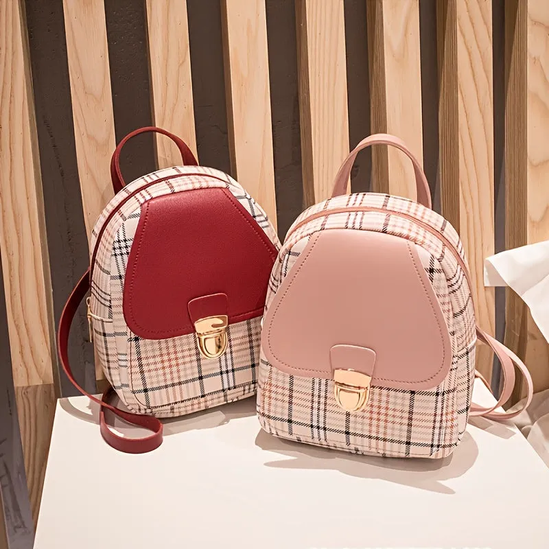 realaiot Classic Colorblock Mini Backpack, Cute Faux Leather Backpack, Women's Daily Backpack For Hanging Out & Work (8.26*6.3*2.36)inch