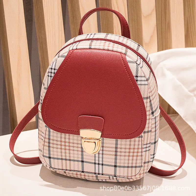 realaiot Classic Colorblock Mini Backpack, Cute Faux Leather Backpack, Women's Daily Backpack For Hanging Out & Work (8.26*6.3*2.36)inch