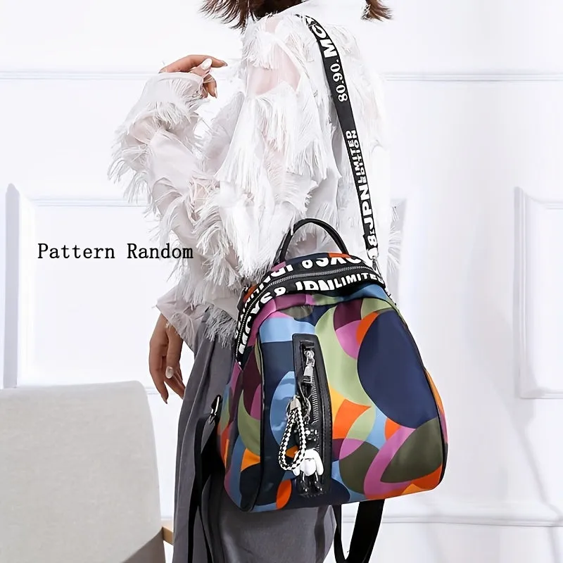 realaiot  Colorblock Painting Backpack Purse, Casual Nylon Travel School Bag, Two-way Shoulder Bag For Women