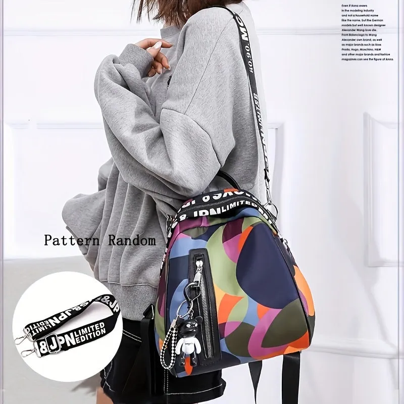 realaiot  Colorblock Painting Backpack Purse, Casual Nylon Travel School Bag, Two-way Shoulder Bag For Women