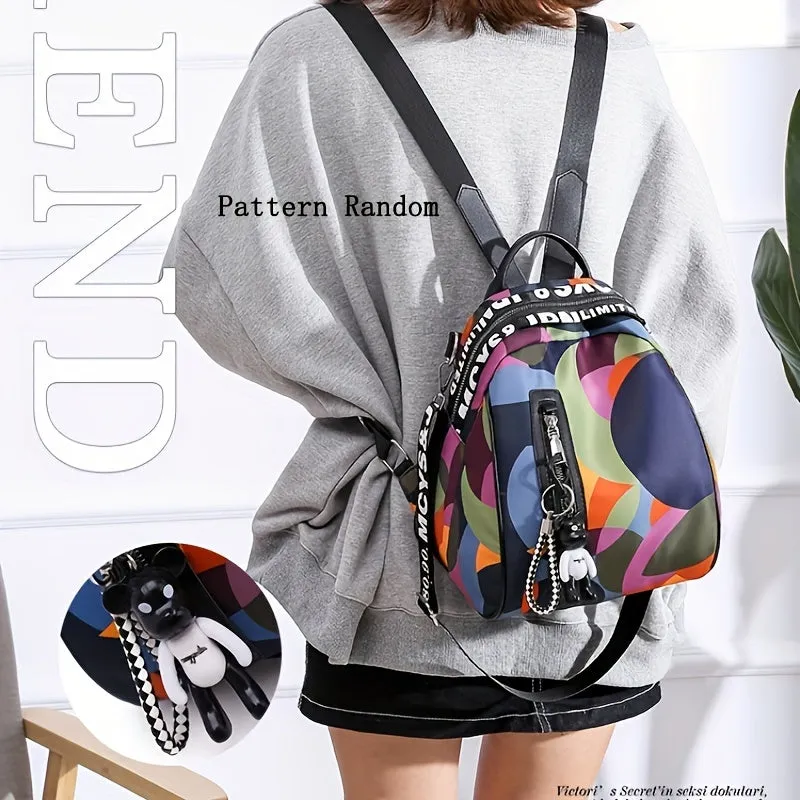 realaiot  Colorblock Painting Backpack Purse, Casual Nylon Travel School Bag, Two-way Shoulder Bag For Women