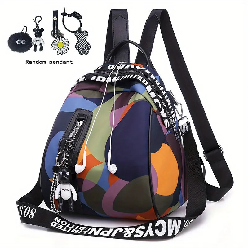 realaiot  Colorblock Painting Backpack Purse, Casual Nylon Travel School Bag, Two-way Shoulder Bag For Women