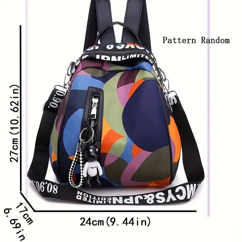 realaiot  Colorblock Painting Backpack Purse, Casual Nylon Travel School Bag, Two-way Shoulder Bag For Women