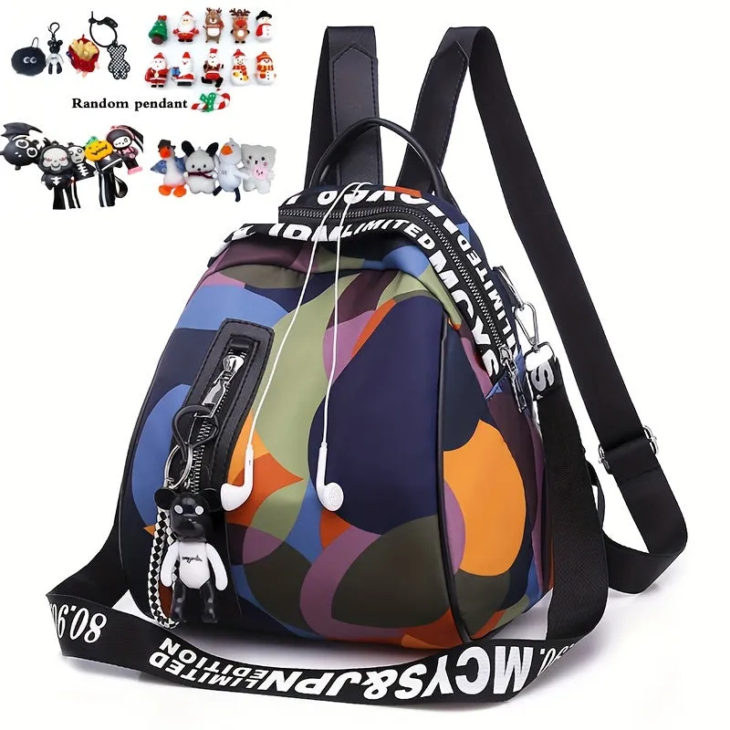 realaiot  Colorblock Painting Backpack Purse, Casual Nylon Travel School Bag, Two-way Shoulder Bag For Women