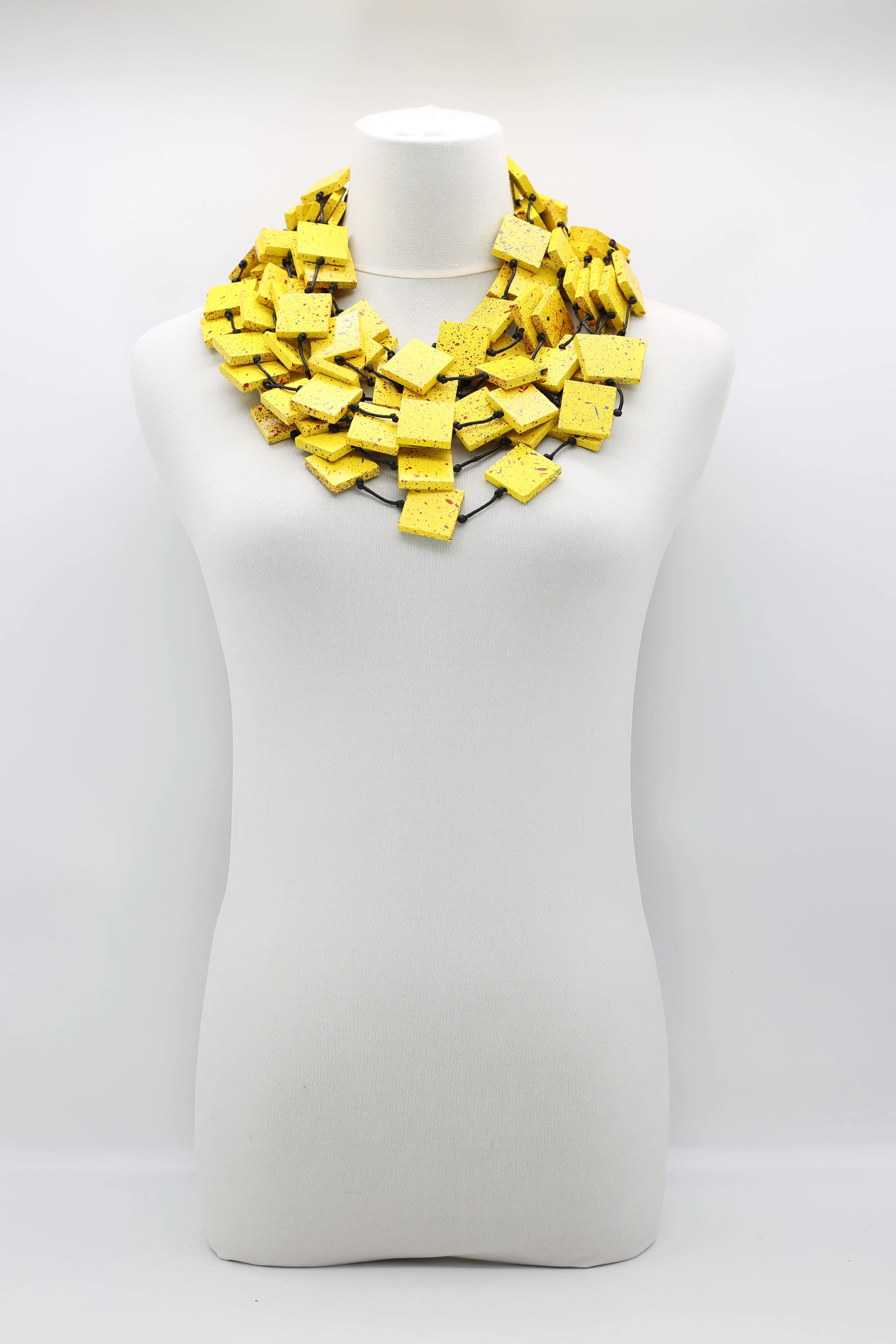 RECYCLED WOOD SQUARES NECKLACES YELLOW GRAFFITI - LARGE